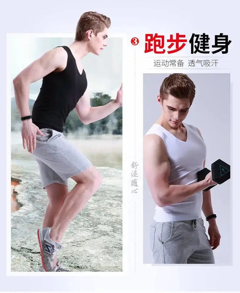 Summer Men's Tank Top Solid Color Quick-Drying Fitness Vest Cloth Sleeveless Waistcoat Running Sports Trend Short-Sleeved Tees