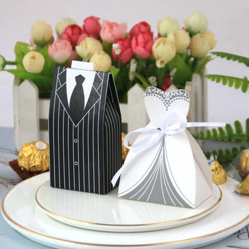 50/100pcs Bride And Groom Wedding Favor And Gifts Bag Candy Box DIY With Ribbon Wedding Decoration Souvenirs Party Supplies