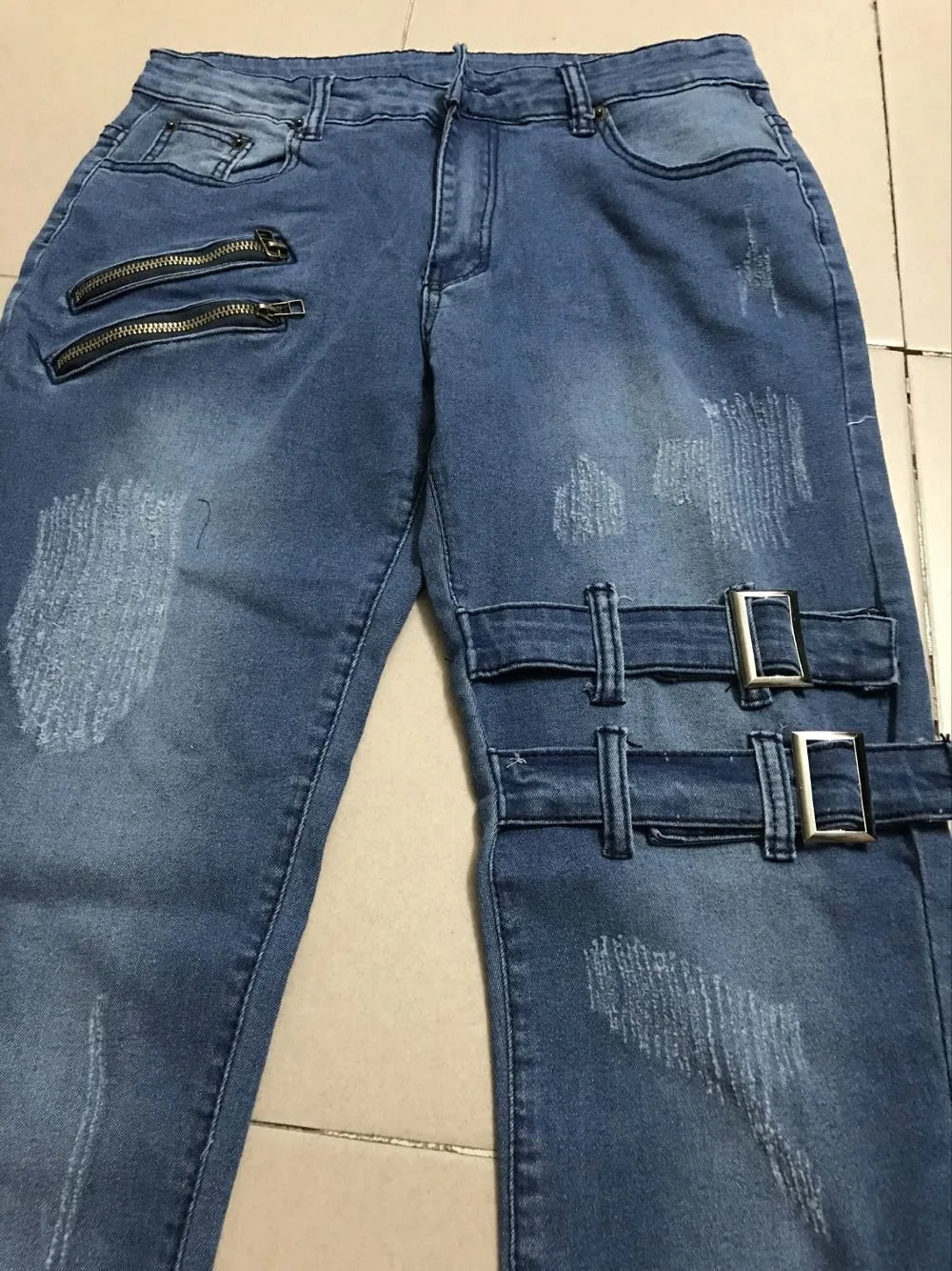 Men High Waist Fashion Jean Spring Summer Boyfriend Motorcycle Street Wear Skinny Casual Denim Pants Jeans Straight Trousers