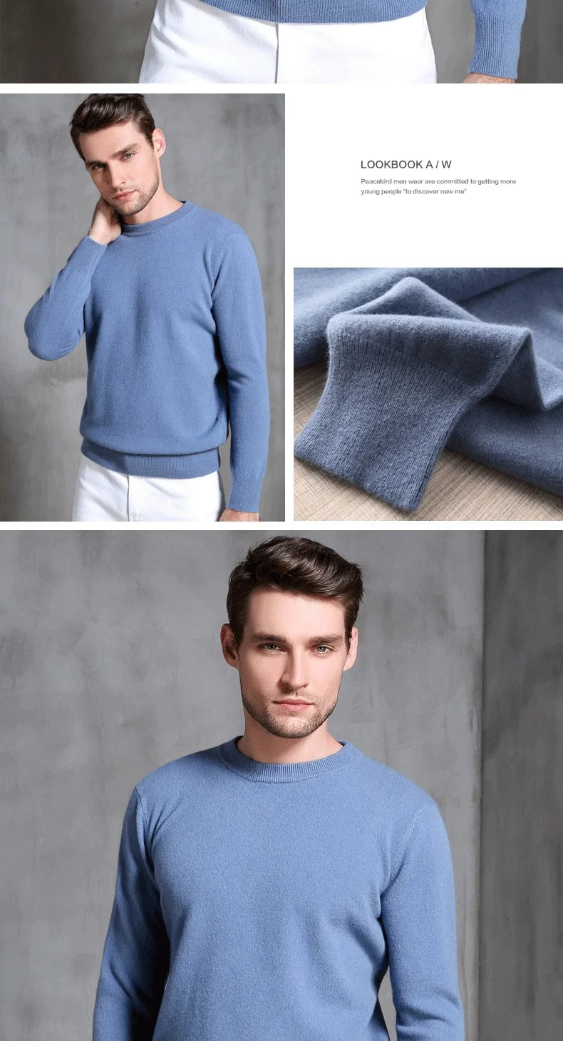 Men's 100% Pure Cashmere Knitted Jumpers, Winter Sweater, High Quality Pullovers, Tops, Thick Clothes, 8Colors, Oneck, Hot Sale