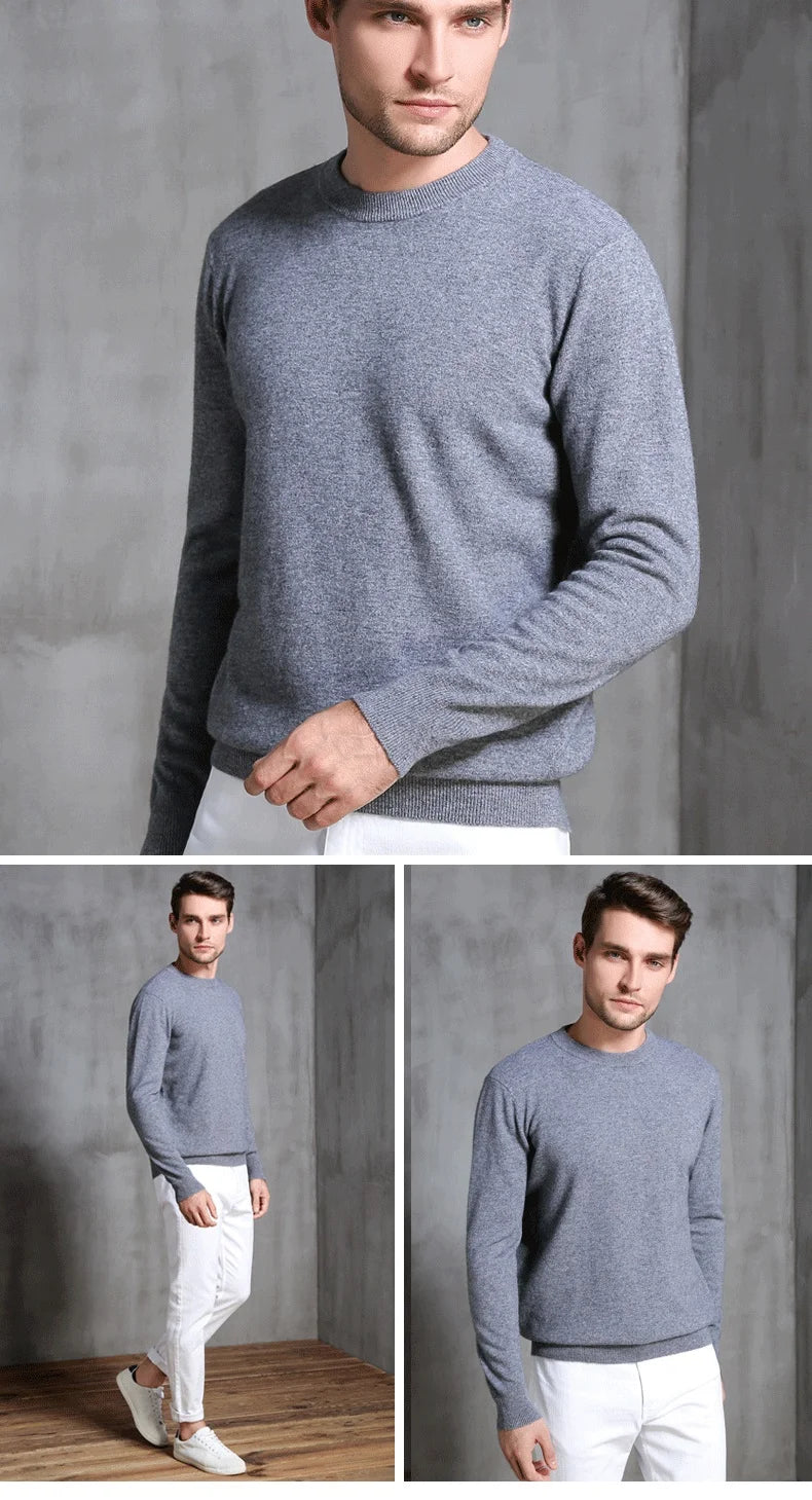 Men's 100% Pure Cashmere Knitted Jumpers, Winter Sweater, High Quality Pullovers, Tops, Thick Clothes, 8Colors, Oneck, Hot Sale