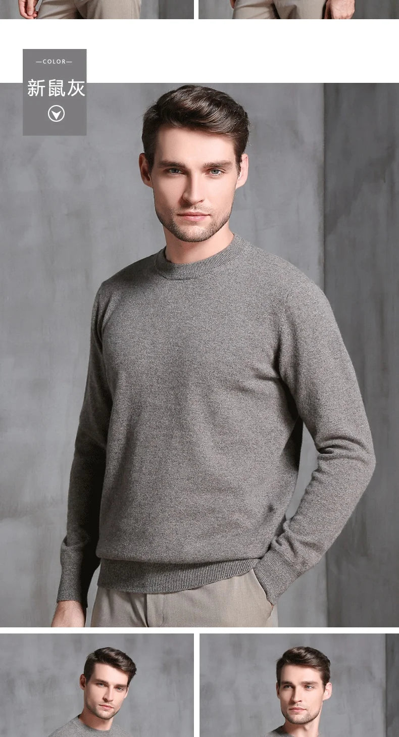 Men's 100% Pure Cashmere Knitted Jumpers, Winter Sweater, High Quality Pullovers, Tops, Thick Clothes, 8Colors, Oneck, Hot Sale