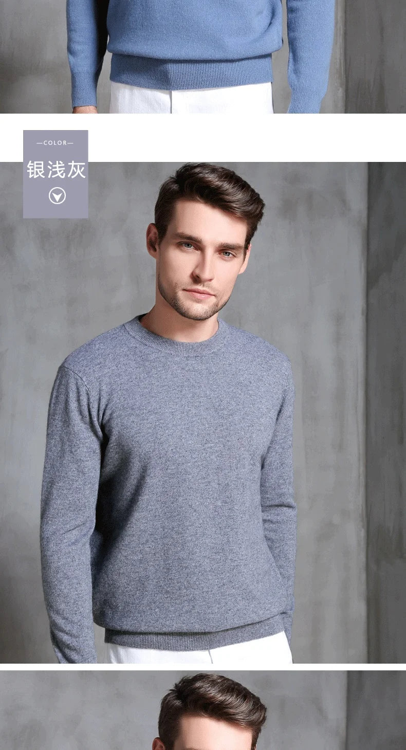 Men's 100% Pure Cashmere Knitted Jumpers, Winter Sweater, High Quality Pullovers, Tops, Thick Clothes, 8Colors, Oneck, Hot Sale