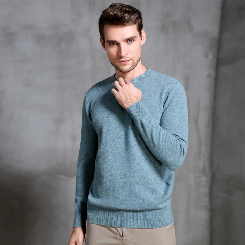 Men's 100% Pure Cashmere Knitted Jumpers, Winter Sweater, High Quality Pullovers, Tops, Thick Clothes, 8Colors, Oneck, Hot Sale