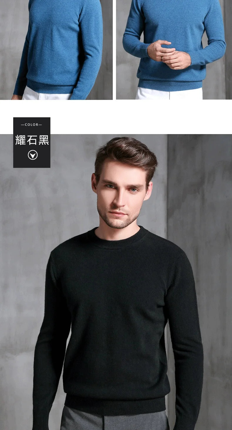 Men's 100% Pure Cashmere Knitted Jumpers, Winter Sweater, High Quality Pullovers, Tops, Thick Clothes, 8Colors, Oneck, Hot Sale