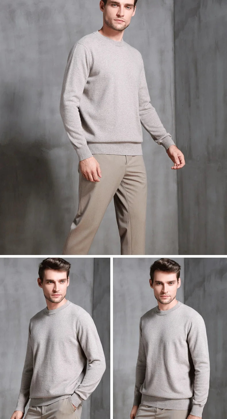 Men's 100% Pure Cashmere Knitted Jumpers, Winter Sweater, High Quality Pullovers, Tops, Thick Clothes, 8Colors, Oneck, Hot Sale