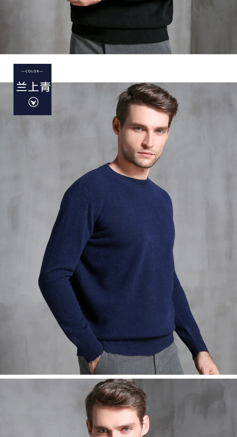Men's 100% Pure Cashmere Knitted Jumpers, Winter Sweater, High Quality Pullovers, Tops, Thick Clothes, 8Colors, Oneck, Hot Sale