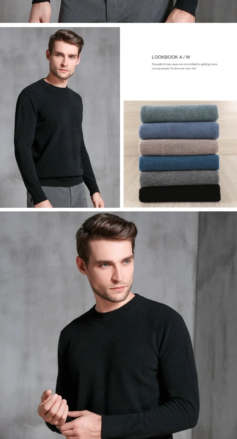 Men's 100% Pure Cashmere Knitted Jumpers, Winter Sweater, High Quality Pullovers, Tops, Thick Clothes, 8Colors, Oneck, Hot Sale
