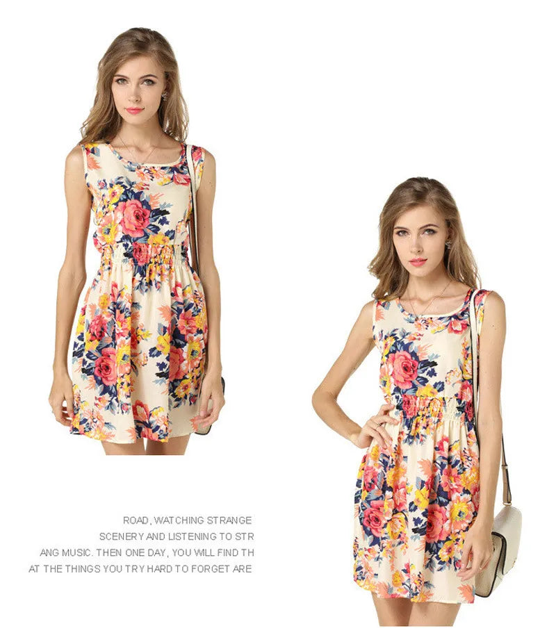 Casual Women Summer Beach Dress 2024 Femme Sexy Chiffon Florals Print Short Boho Dresses White Party Dress vestidos de mujer