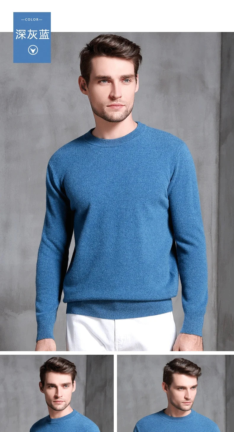 Men's 100% Pure Cashmere Knitted Jumpers, Winter Sweater, High Quality Pullovers, Tops, Thick Clothes, 8Colors, Oneck, Hot Sale
