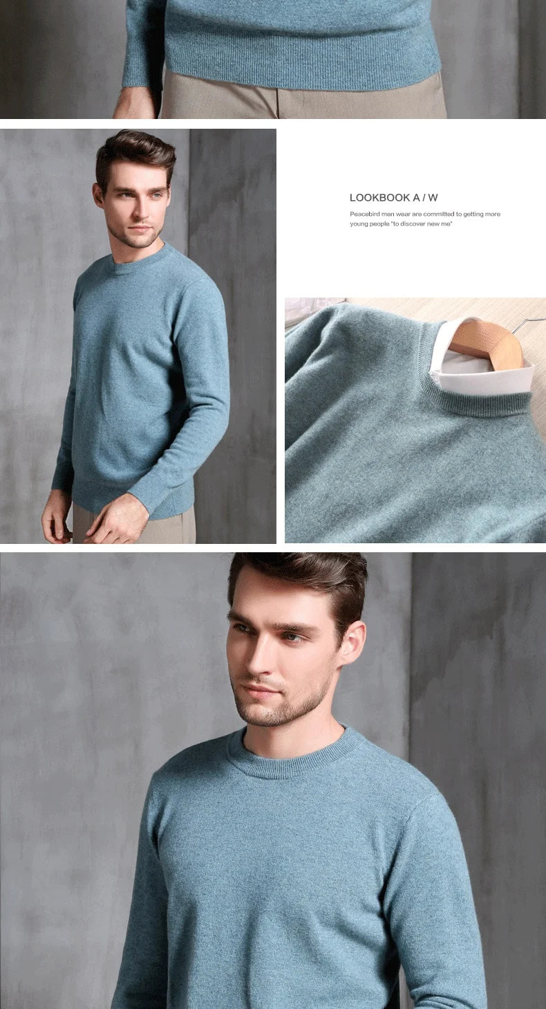 Men's 100% Pure Cashmere Knitted Jumpers, Winter Sweater, High Quality Pullovers, Tops, Thick Clothes, 8Colors, Oneck, Hot Sale