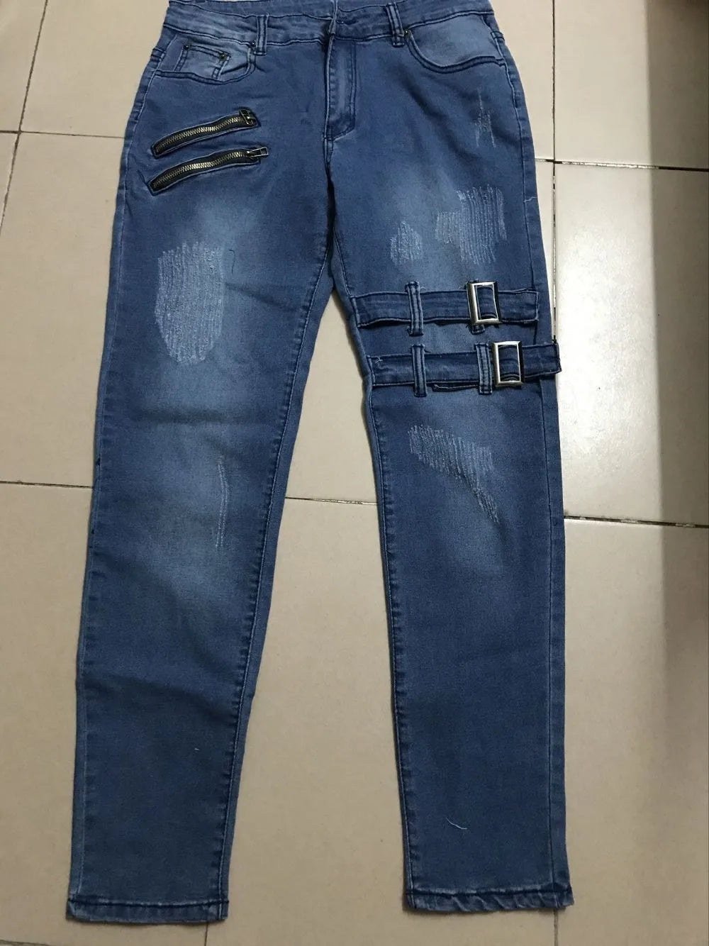 Men High Waist Fashion Jean Spring Summer Boyfriend Motorcycle Street Wear Skinny Casual Denim Pants Jeans Straight Trousers