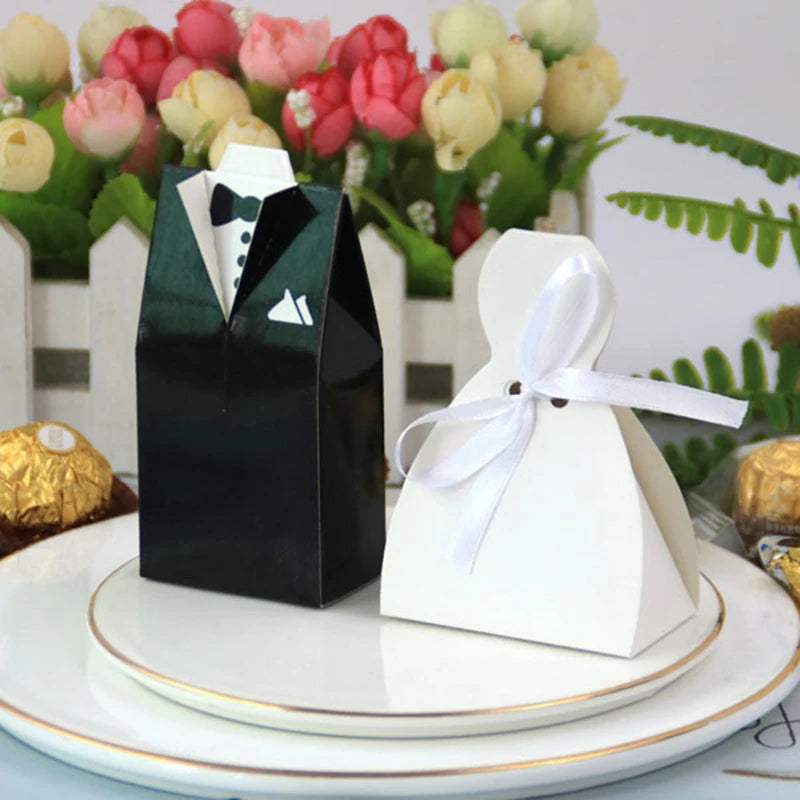 50/100pcs Bride And Groom Wedding Favor And Gifts Bag Candy Box DIY With Ribbon Wedding Decoration Souvenirs Party Supplies