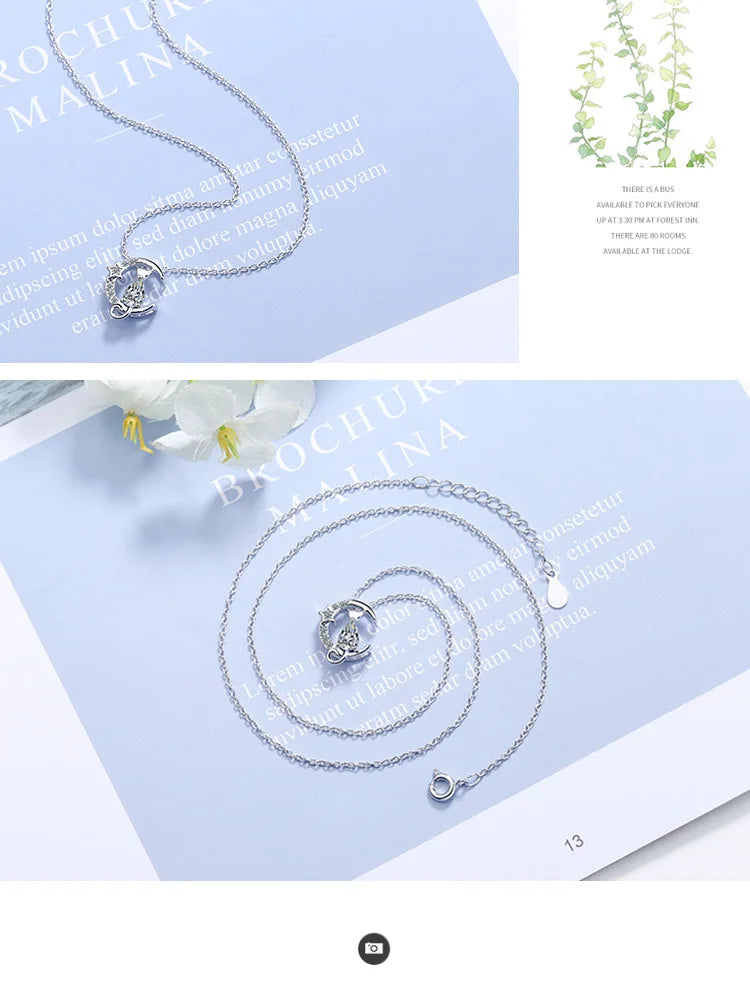 New in 925 Sterling Silver Cat Moon Zircon Women Necklace Wedding Luxury Designer Jewelry Offers GaaBou Jewellery