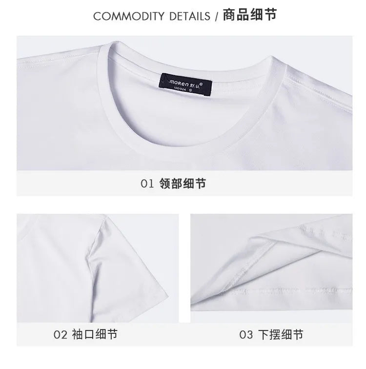 Men T-shirts White Black Short Sleeve Loose Round Neck Bottoming Shirts Trendy Casual Solid Color Pullover Tops Male Clothing