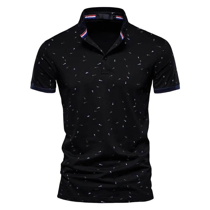 AIOPESON Casual Printed Polo Shirts Men Slim Fit Stand Collar Cotton Men's T-Shirt New Summer High Quality Classic Men Clothing