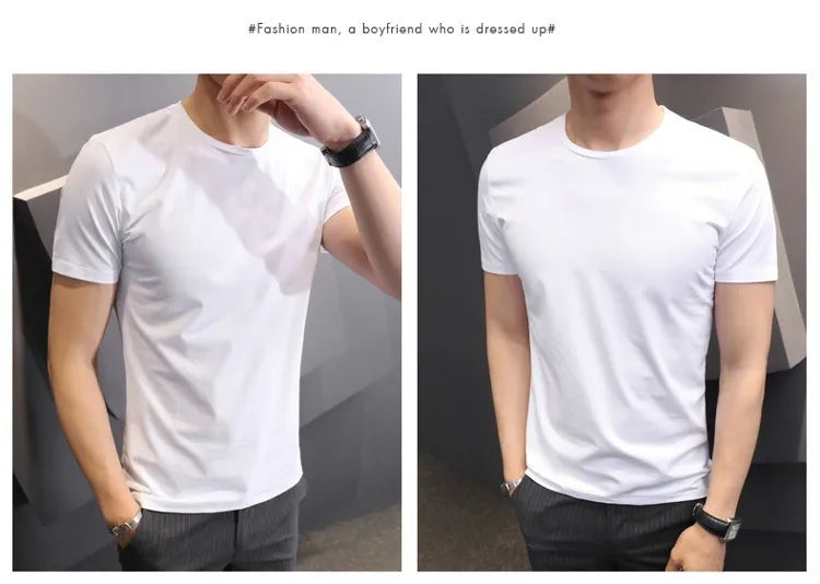 Men T-shirts White Black Short Sleeve Loose Round Neck Bottoming Shirts Trendy Casual Solid Color Pullover Tops Male Clothing