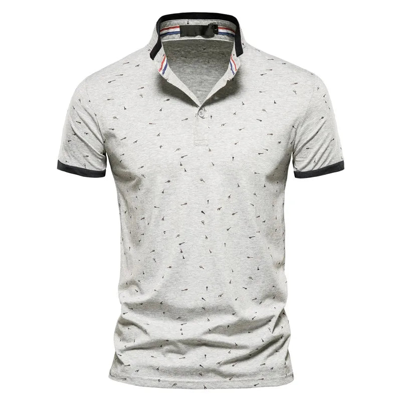 AIOPESON Casual Printed Polo Shirts Men Slim Fit Stand Collar Cotton Men's T-Shirt New Summer High Quality Classic Men Clothing