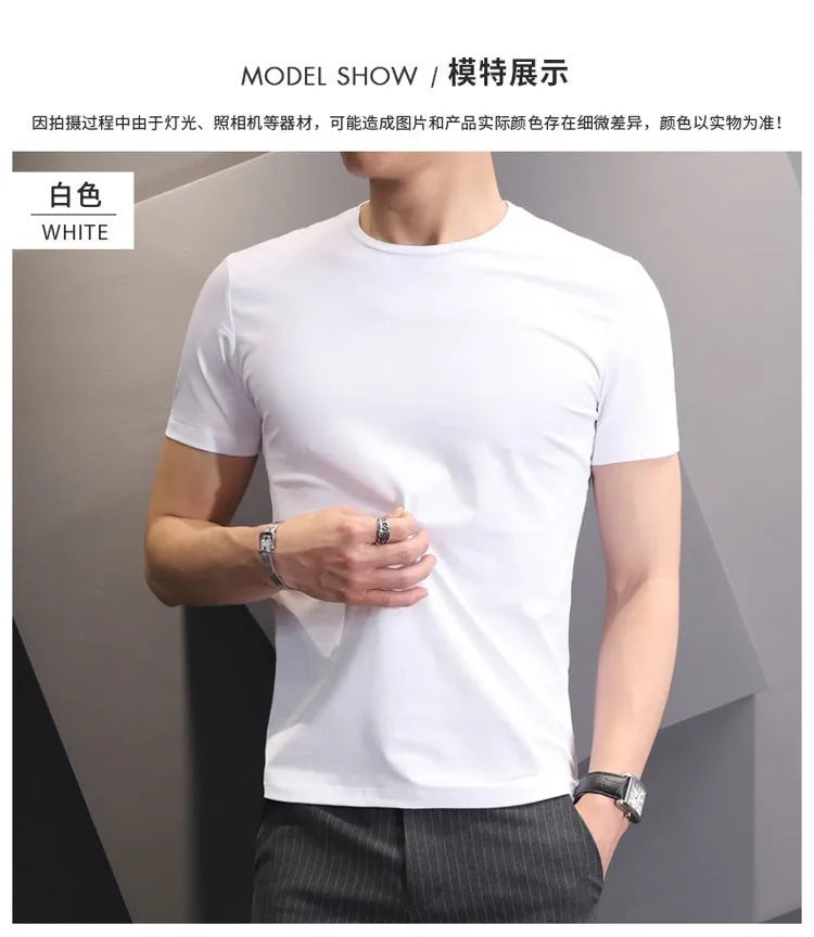 Men T-shirts White Black Short Sleeve Loose Round Neck Bottoming Shirts Trendy Casual Solid Color Pullover Tops Male Clothing