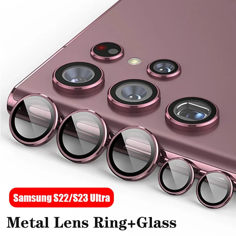 Camera Lens Glass for Samsung S22 Ultra 5G Metal Lens Ring Tempered Glass for Samsung Galaxy S23 S22 Ultra 5G Camera Lens Cover