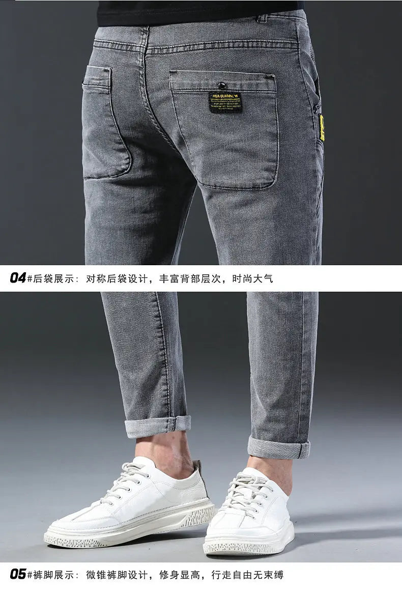 2024 New Fashion Jeans Men Korean Style Straight Grey Middle Waist Pants Male Casual Denim Trousers