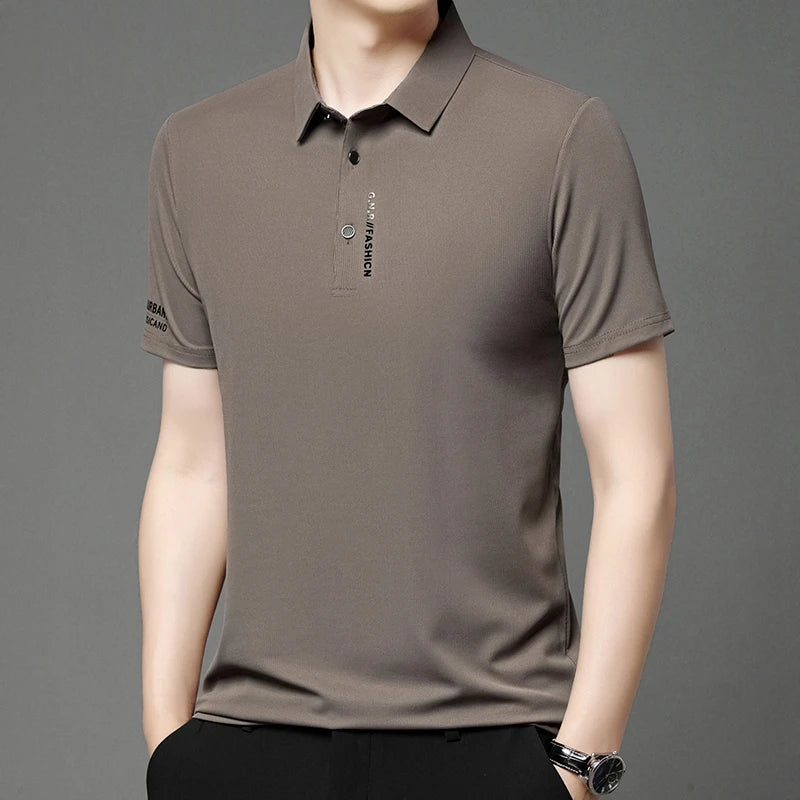 2024 Summer New Men's Business Casual Solid Color Short Sleeved POLO Shirt Comfortable and Cool Fashion T-shirt