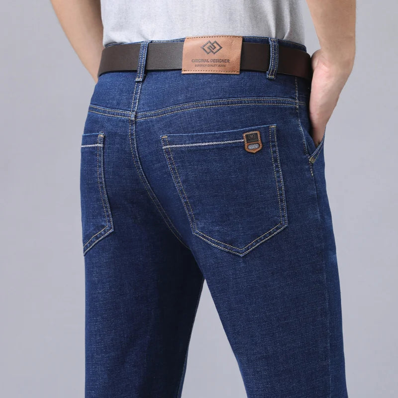 Casual Men Classic Business Jeans 2024 Summer Autumn Slim Stretch Denim Trousers Male High Quality Luxury Pants Brand Clothing