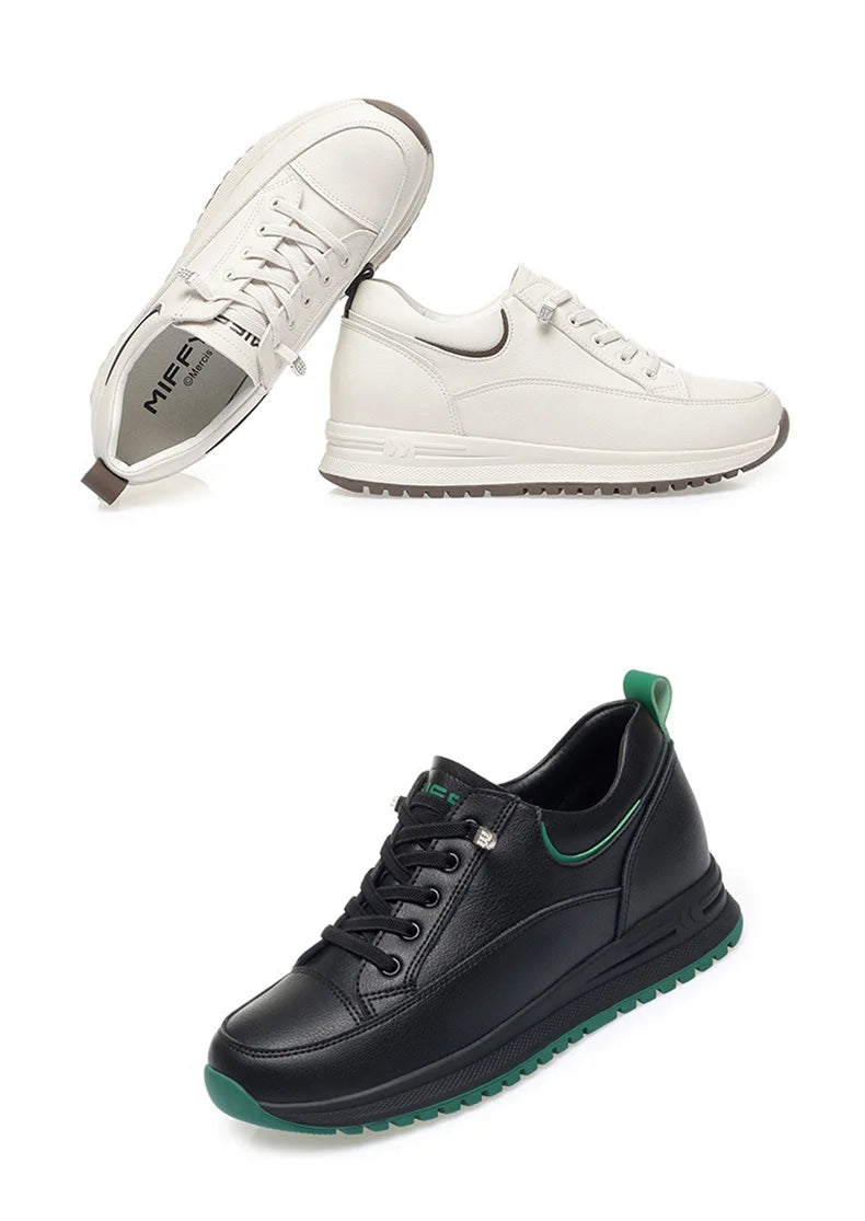 Spring Autumn Fashion Chunky Causal Women Mother Shoes Walking Comfortable Soft Leather Running Non-slip Soft Leather Sneakers