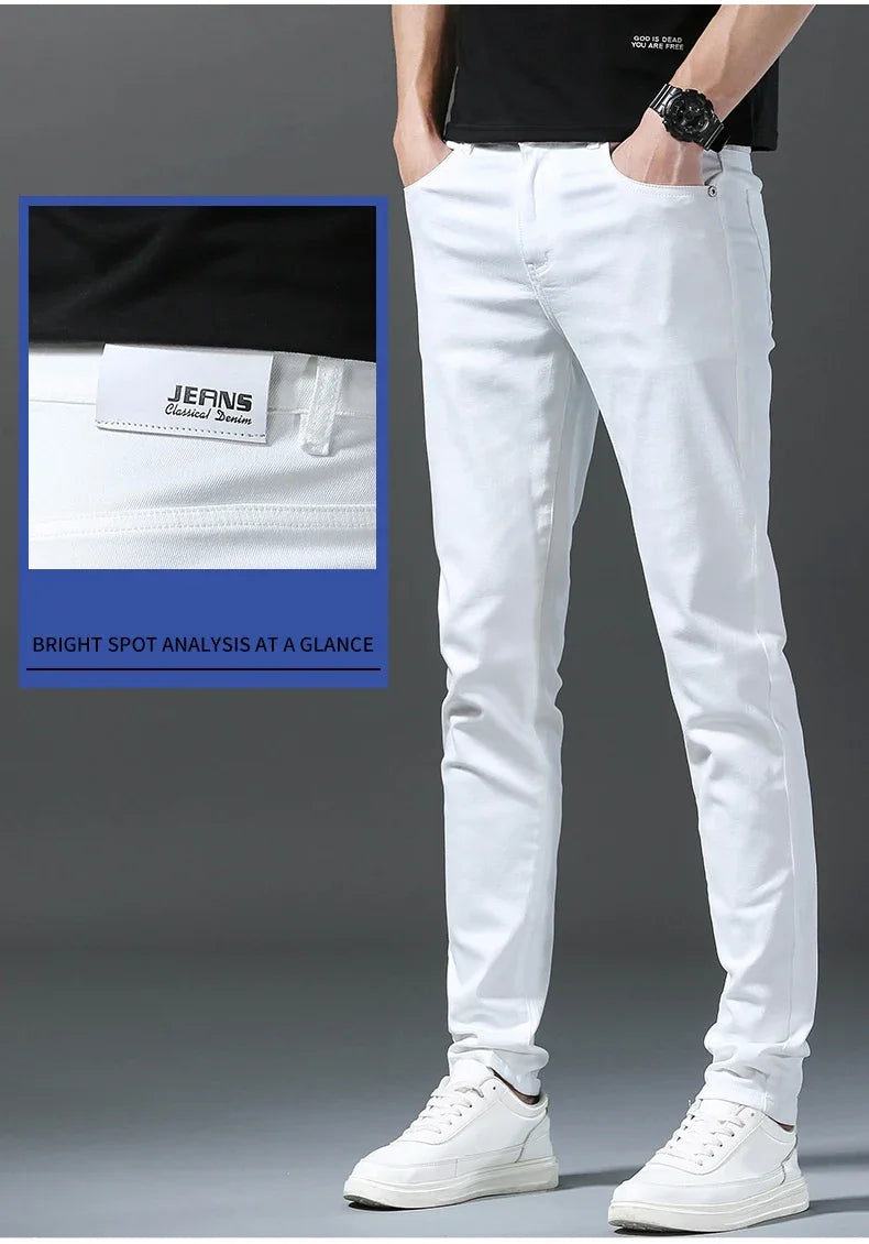 2024 New Spring Summer Men's Fashionable Solid Color Jeans Straight Stretch Stretch Slim Fit Classic Denim Trousers Male