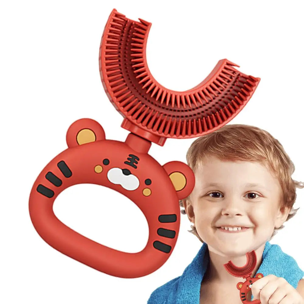 Silicone U Shaped Toothbrush U-Shaped Cartoon Tiger Design Toothbrush Soft Silicone Brush Head Extra Soft Toothbrush Training