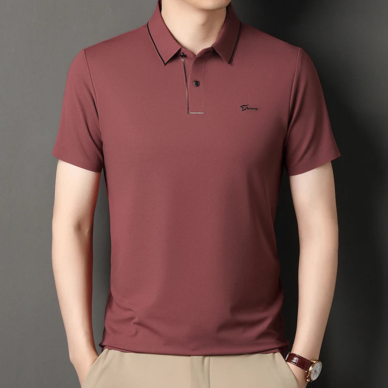 Handsome 2024 Summer Ice Silk Seamless Breathable Polo Shirt Men Short Sleeved Embroidery Casual Lapel T-shirt Men's Clothing