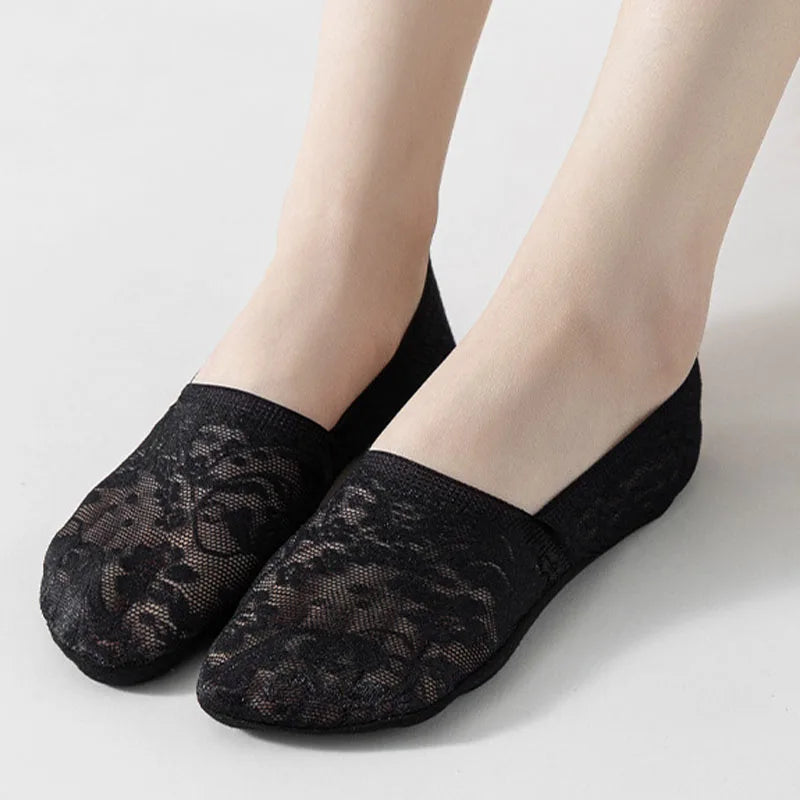 5Pair Women Socks Summer Thin Breathable Silicone Non-slip Ladies Invisible Lace Boat Sock Transparent Fashion Calcetines Mujer