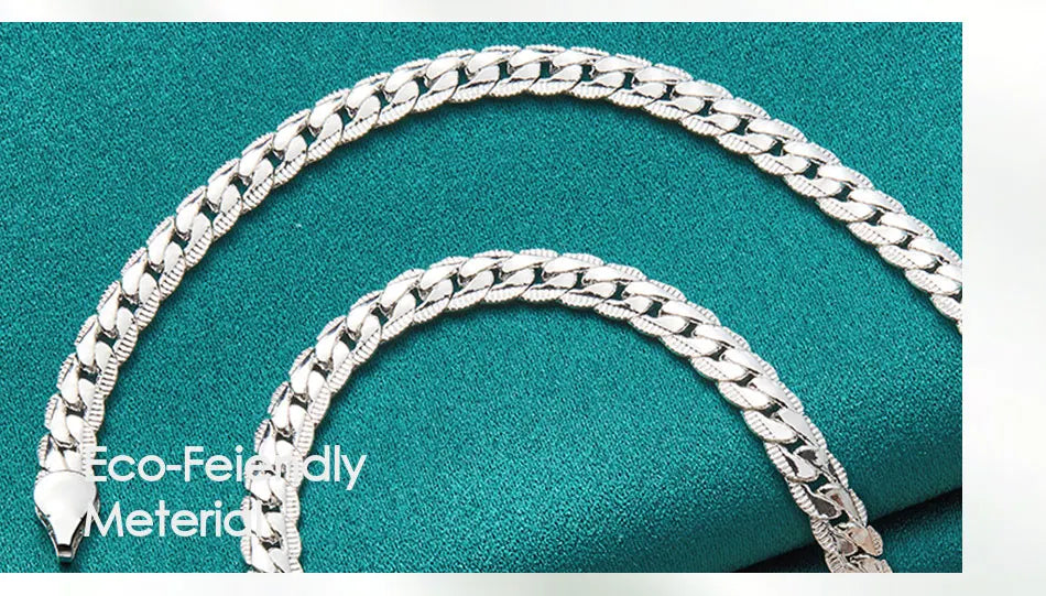 DOTEFFIL 925 Sterling Silver 6mm Side Chain 16/18/20/22/24 Inch Necklace For Women Man Fashion Wedding Engagement Jewelry Gifts