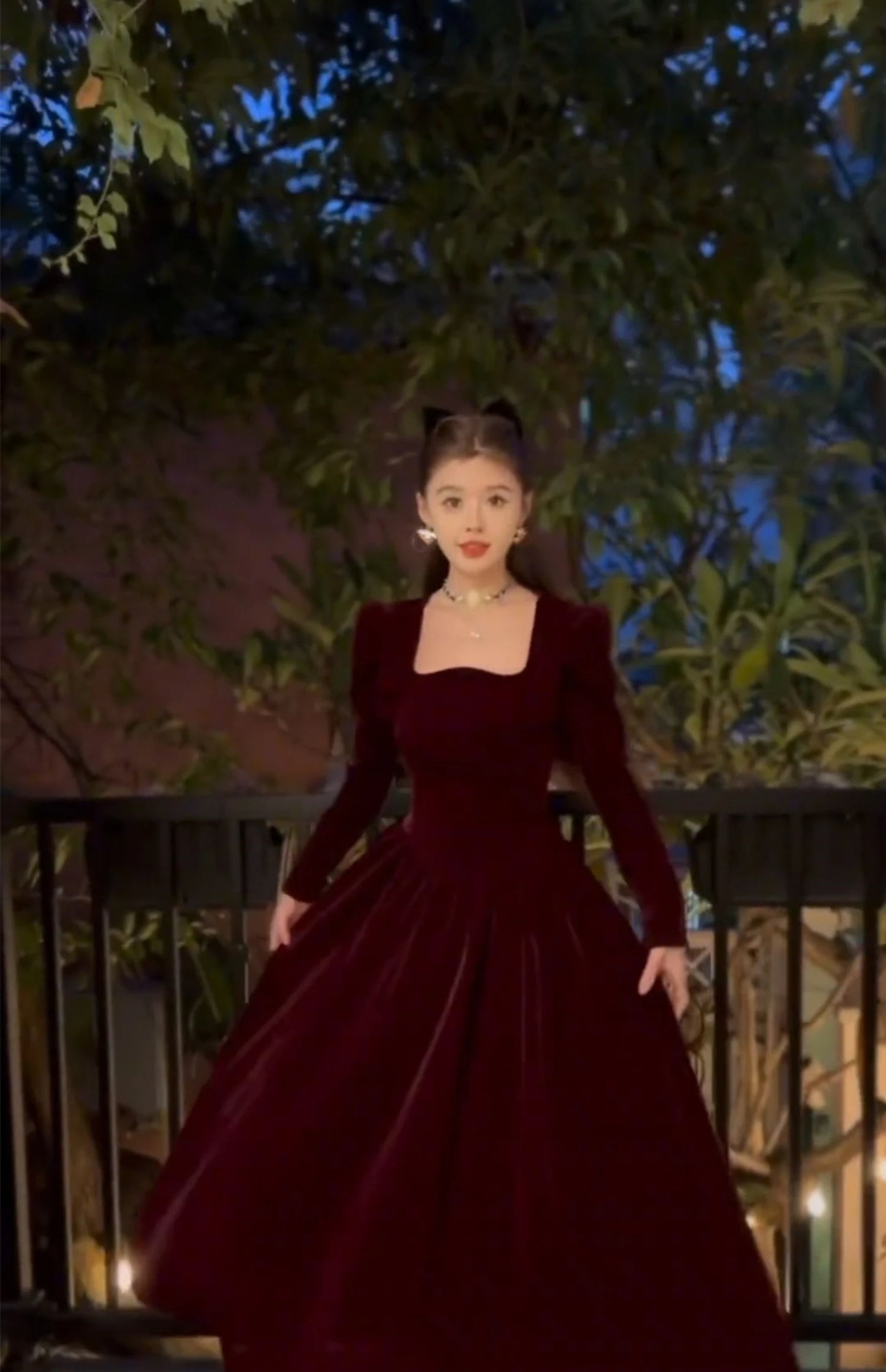 French Vintage Christmas Red Velvet Dress Square Collar Evening Party Prom Vestidos Women Elegant Autumn Winter Clothes