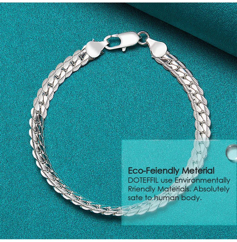 DOTEFFIL 925 Sterling Silver 6mm Side Chain 16/18/20/22/24 Inch Necklace For Women Man Fashion Wedding Engagement Jewelry Gifts