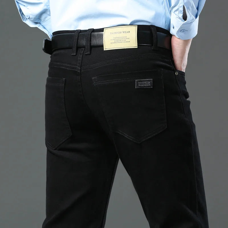 Large Size 42 44 Autumn 98% Cotton Men's Stretch Slim Jeans ArmyGreen Soft Comfortable Casual Straight Denim Pants Trousers