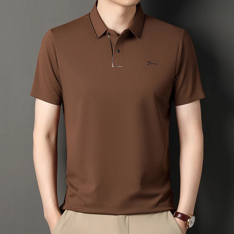 Handsome 2024 Summer Ice Silk Seamless Breathable Polo Shirt Men Short Sleeved Embroidery Casual Lapel T-shirt Men's Clothing