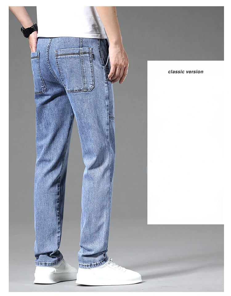 2024 New 6 Pocket Design Men's Denim Jeans Skinny Full Length Pants with High Elasticity Slim Pants Man Fashion Mid-waist Jeans