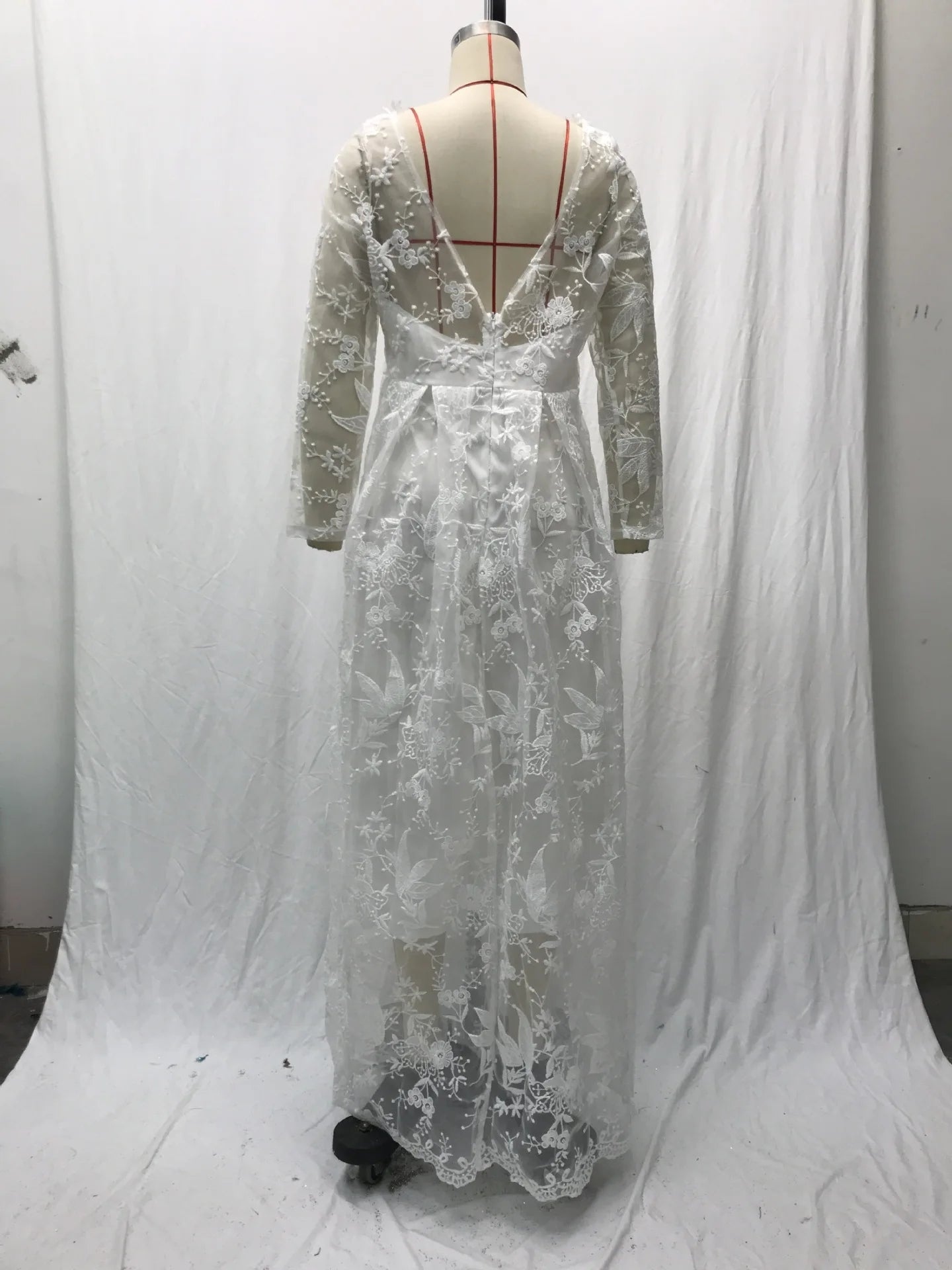 Women Lace Long Sleeve Off Shoulder White Bridal Wedding Dress Gown High Waist Loose Summer Dress Floor Length Evening