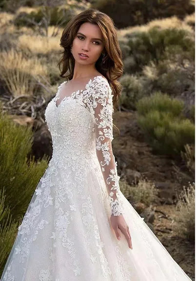 Women Lace Long Sleeve Off Shoulder White Bridal Wedding Dress Gown High Waist Loose Summer Dress Floor Length Evening