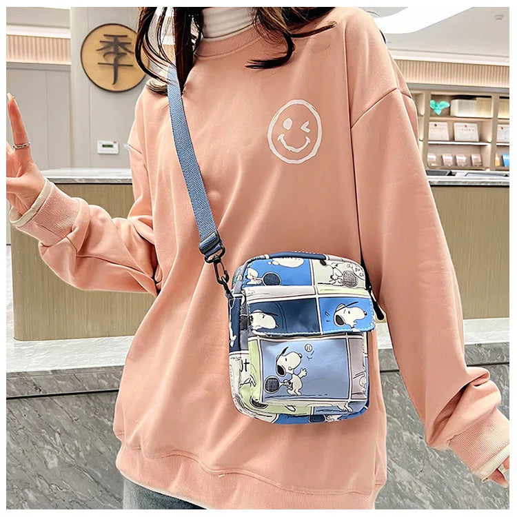 Snoopy Women Canvas Zipper Bag Preppy Style Student Tote Shoulder Messenger Bag Small Canvas Bag Satchel Travel Purse Handbag