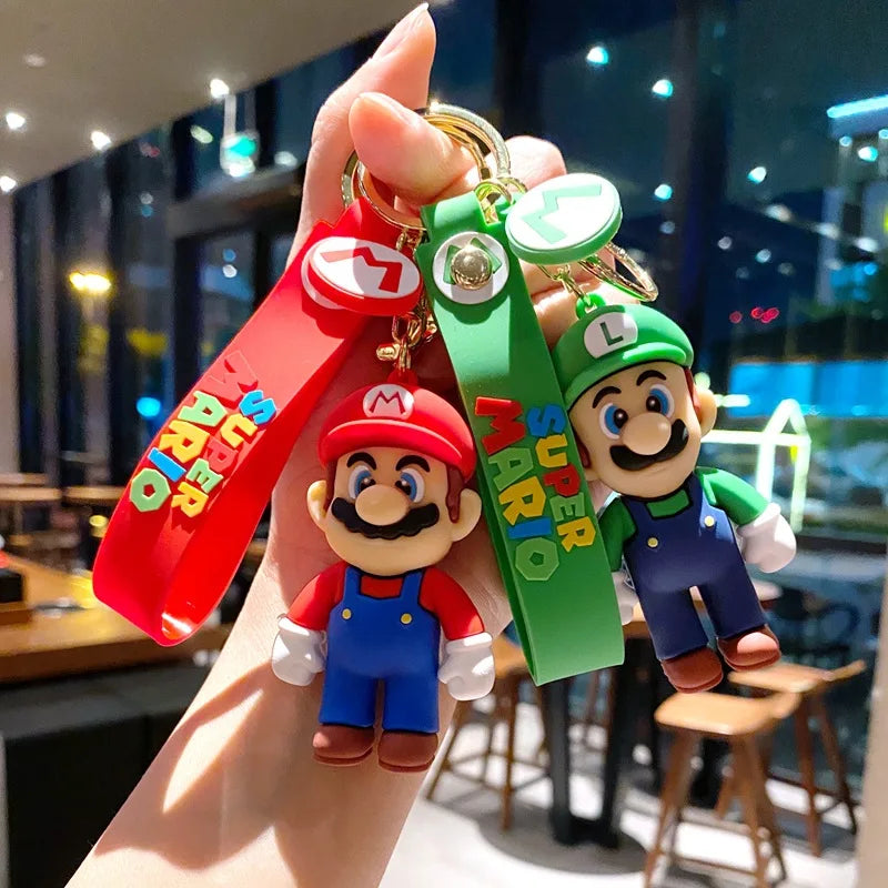 Super Mario Bros Game Stitch Disney Keychain wonder Action Figure Toy PVC Silicone Pendant Car Cartoon Bag Pendant Jewelry Gifts