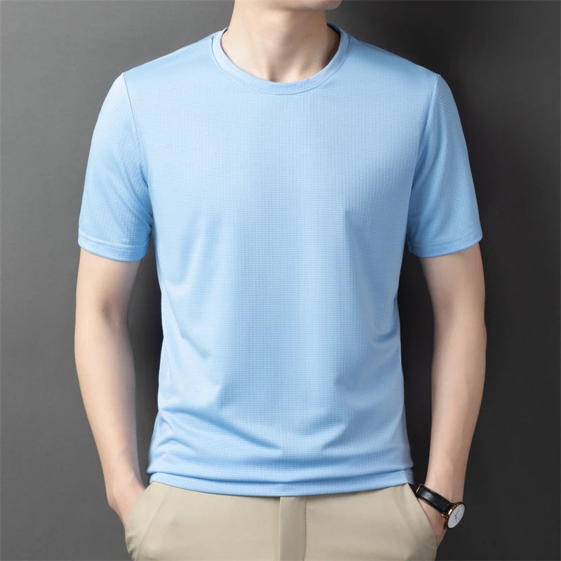2024 Summer New Men's Solid Color Round Neck Short Sleeved T-shirt Fashion Casual Wrinkle Resistant Comfortable Top