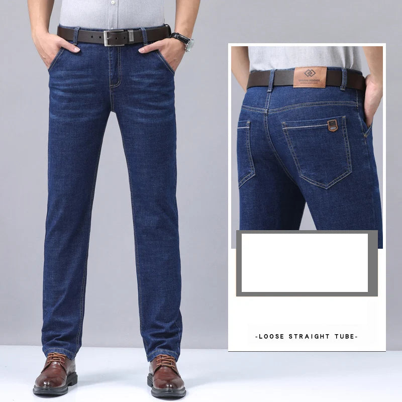 Casual Men Classic Business Jeans 2024 Summer Autumn Slim Stretch Denim Trousers Male High Quality Luxury Pants Brand Clothing