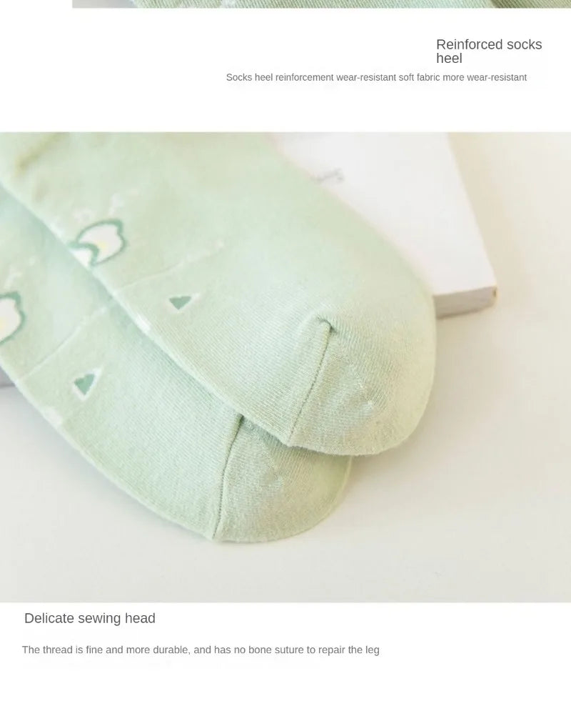 5 Pairs Avocado Flower Heart Ankle Socks Cartoon Fresh Fashion Breathable Spring and Summer Kawaii Comforts Women's Boat Socks