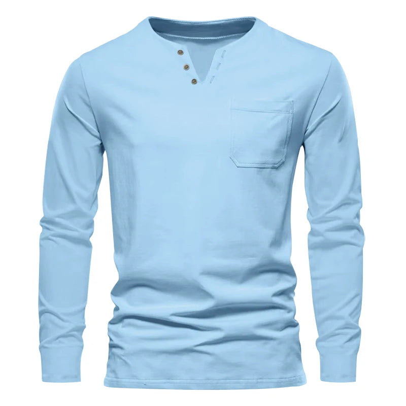Autumn and Winter Cross border Leisure V-neck Men's Fashion Trend Sports T-shirt Slim Fit Pocket Men's T-shirt Long Sleeve Top