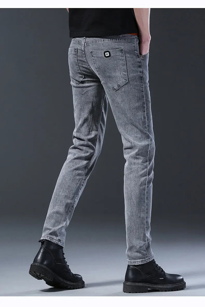 2024 New Fashion Jeans Men Korean Style Straight Grey Middle Waist Pants Male Casual Denim Trousers