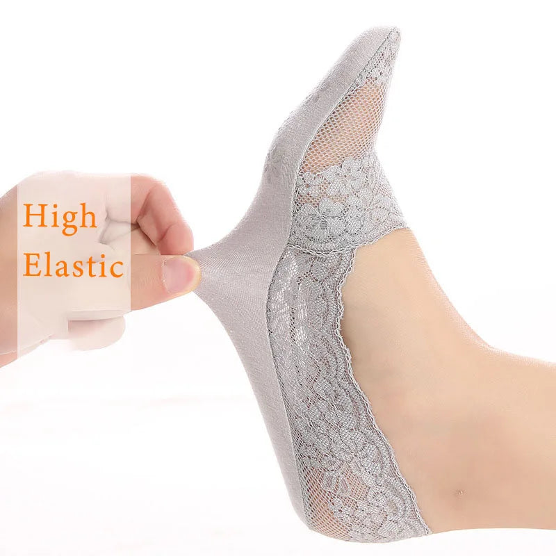 Summer Woman Socks Lace Invisible Short No-Show Boat Socks Low Top Ankle Socks Summer Cotton Transparent White Low Cut Boat Sock