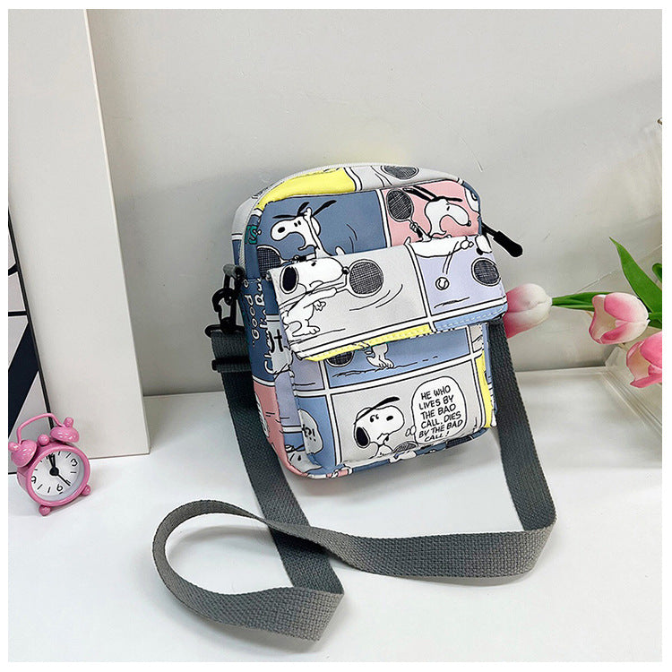 Snoopy Women Canvas Zipper Bag Preppy Style Student Tote Shoulder Messenger Bag Small Canvas Bag Satchel Travel Purse Handbag