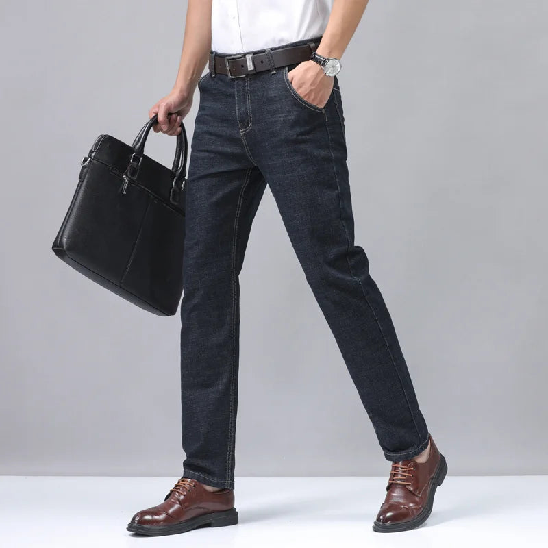 Casual Men Classic Business Jeans 2024 Summer Autumn Slim Stretch Denim Trousers Male High Quality Luxury Pants Brand Clothing